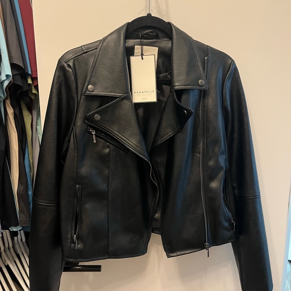 Bagatelle Black Leather Moto Jacket Asymmetrical Zipper